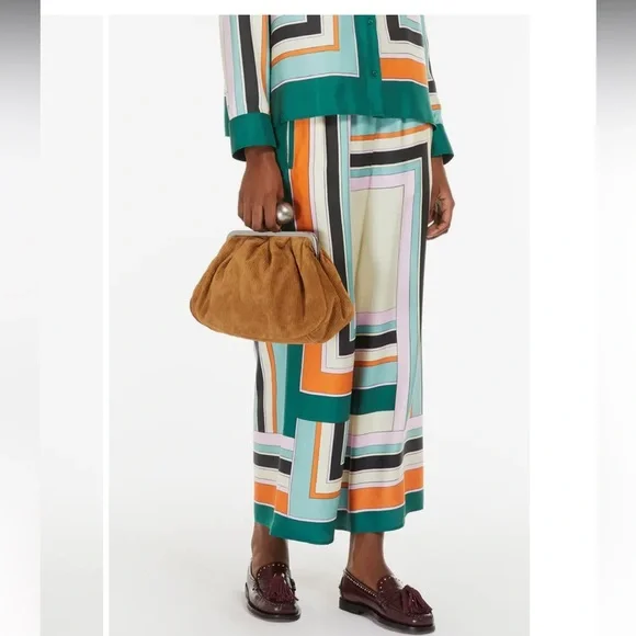 Weekend Max Mara Geometric Stripe Wide-Leg Pants in Teal, Cream, Orange, Black - Picture 4 of 4